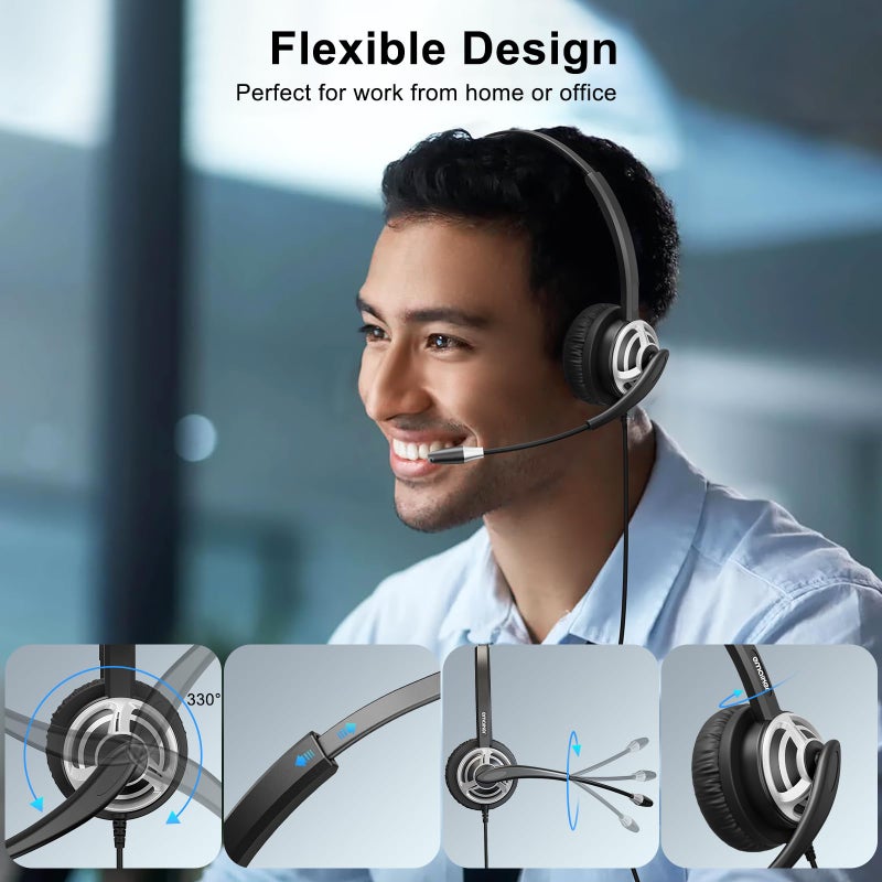emaiker Single Side USB Computer Headset with Noise-Cancelling Mic for PC, Laptop, 1 Ear Office Call Center USB-A Headphone with In-Line Control for Dragon Dictation, Skype, Teams, Zoom Conference Call - Image 2